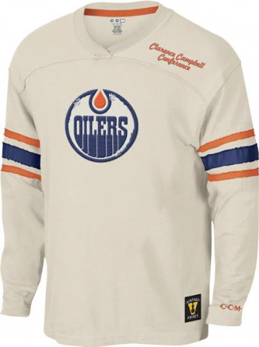 Buy Edmonton Oilers -Putty- Vintage Logo Long Sleeve Jersey