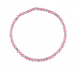 Anklet - A69 - Stretch - 4mm Swarovski (tm) Crystal and Silver Tone Heishi Beads ~ Rose