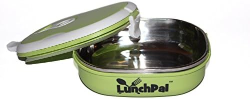 LunchPal Oval-Green Leak Proof Food Storage Container Stainless Steel Interior and Vacuum Seal Lid with Handle(1 layer)