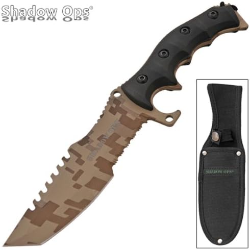 SHADOW OPS MILITARY STYLE COMBAT KNIFE - DIGITAL DESERT TAN CAMO
