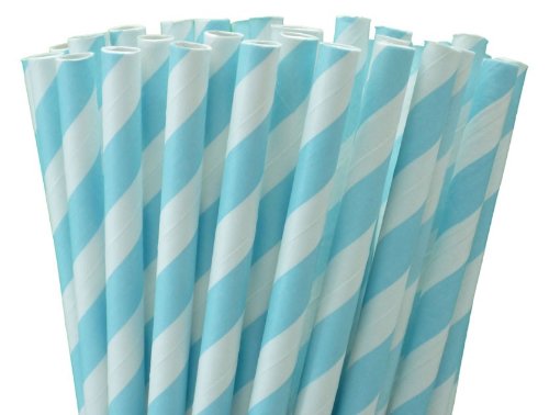 25 Paper Drinking Straws Baby Blue