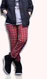 スリムパンツ メンズ サルエル チェックパンツ チェック カーゴ ミリタリー スキニーパンツ REDチェック（赤） Mサイズ