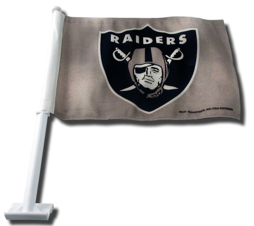 Oakland Raiders Shield on Gray Background Car Flag