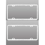 2 PACK Double Row Silver Crystal Rhinestone Stainless Steel License Plate Frame by Valor