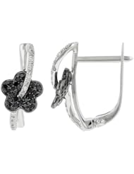 14K White Gold 0.37ct Star ala Flower Pave Black Diamond Huggie Post Earrings