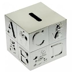 Baby Gift Birthday Gift Nursery Block Bank in Sterling Silver Plate
