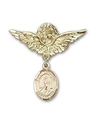 Gold Filled Baby Badge with St. Benjamin Charm and Angel w/Wings Badge Pin