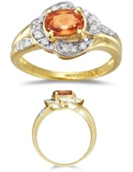 0.16 Cts Diamond & 0.91 Cts Orange Sapphire Ring in 18K Yellow Gold