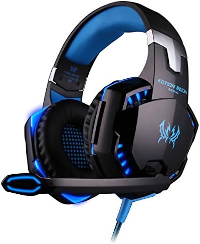 Gilumza Kotion Each G2000 Over-ear Game Gaming Headphone Headset Earphone Headband with Mic Stereo Bass LED Light for Pc Game (Black & Blue)