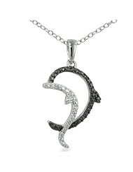 Splashing Black Diamond Dolphin Necklace in Sterling Silver