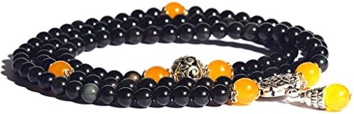 108 Mala Beads Natural Obsidian Prayer Beads Bracelets 8mm