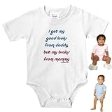 Knit Baby Infant Bodysuit Onesie - 5.5oz.100% Cotton Jersey Knit - with 3 snap bottom in White Light Pink or Baby Blue I get my good looks from daddy but my brains from mommy