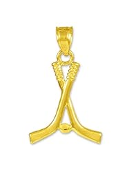 10k Gold Ice Hockey Sticks and Puck Winter Sports Charm Pendant