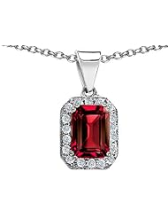 Original Star K (tm) Emerald Octagon Cut Created Ruby Pendant in 925 Sterling Silver