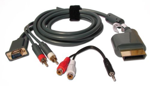 Global Game Gear VGA Cable for Xbox 360 with stereo audio and 3.5 mm adapter