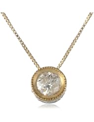 10k Yellow Gold 1/3 Cttw Diamond Solitaire Plus Milgrain Pendant Necklace, 18"