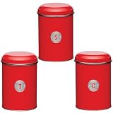 New Kitchen Craft Metro Kitchen 3 Red Canisters Airtight Tea Coffee Sugar Tins