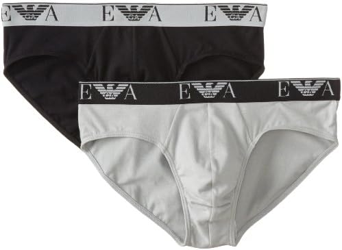 Emporio Armani Men's Stretch Cotton 2 Pack Brief, Black/Mauve, Large