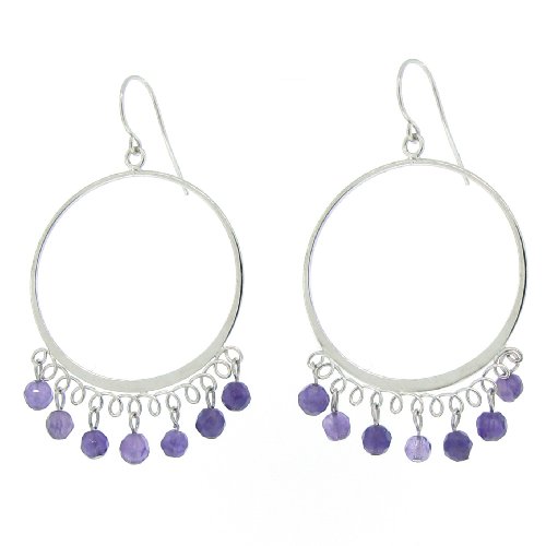 Sterling Silver Amethyst Round Chandelier Earrings