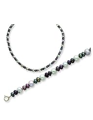 925 Sterling Silver Cultured Pearl Bracelet & Necklace 2pc Set