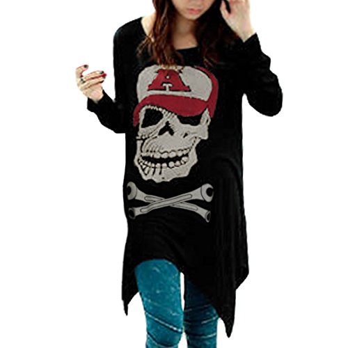 Allegra K Women Skull Cut Out Back Tops Long Sleeve High Low Hem Cool T Shirts
