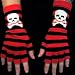 Red and Black Striped Skull and Crossbones Fingerless Gloves