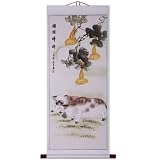 Hand-Painted 48" Oriental Wall Art Scroll - Lucky Pigs With White Border