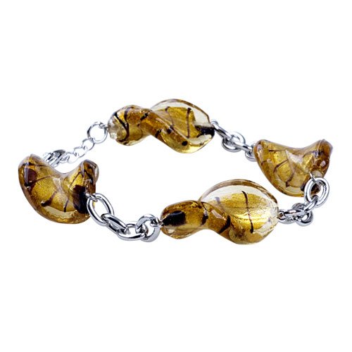 Pugster Amber Twist Leaf Murano Glass Bracelet