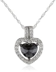 14K White Gold Black and White Diamond Pendant Necklace (1 cttw GH, Color, I1-I2 Clarity), 17"