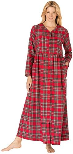 Only Necessities Women's Plus Size Flannel Snap-Front Lounger Red Tartan