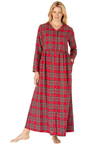 Only Necessities Women's Plus Size Flannel Snap-Front Lounger Red Tartan