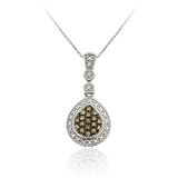 Sterling Silver 1/5ct TDW Champagne Diamond Teardrop Pendant
