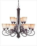 12 Light Chandelier - Rustic Bronze Finish : Tinted Scavo Glass