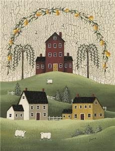 Primitive House, Sheep & Pears Garden Flag High Quality