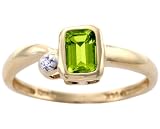 14K Yellow or White Gold Simply Octagon Gemstone and Diamond Promise Ring-Peridot-full, half sizes from 5-8.5