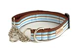 Lola and Foxy Foxy Blue and Brown Stripes Martingale Dog Collar, 1-Inch  Wide, Large (13-Inch by 20-Inch Neck Size)