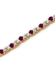 14K Yellow Gold Round Ruby and Diamond Bracelet