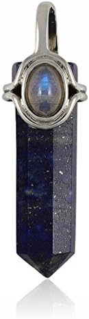 Lapis Lazuli Pendant with Oval Moonstone and Sterling Silver Bail