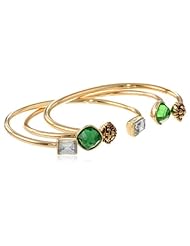 Anne Klein Gold-Tone Green Trio Bangle Bracelet, 2.5"