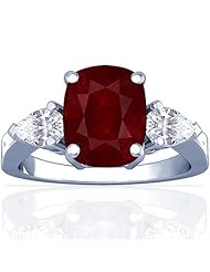18K White Gold Cushion Cut Ruby Three Stone Ring