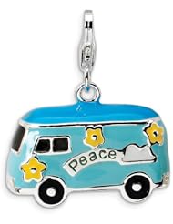 Sterling Silver 3 D Enameled Peace Bus with Lobster Clasp Charm