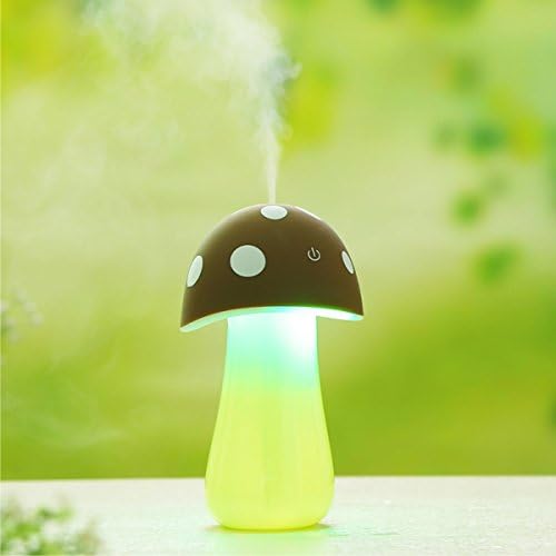 UnicornTech HM-07 Cool Air Humidifier, Night Light, Cute Mushroom Shape, Portable Small Mini Lightweight Night Lamp Quiet Ultrasonic USB Mist Aromatherapy Aroma Diffuser Cool Air Humidifier (Brown)
