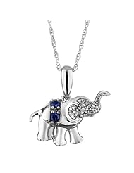 Diamond and Created Sapphire Elephant Pendant 1/20ctw