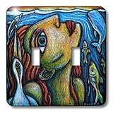 Paul Honatke Designs Prints - Surfacing fine art colorful fish bird water ocean - Light Switch Covers - double toggle switch