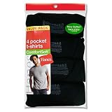 Mens Hanes 4 Pack Crew Neck Pocket T-Shirt Black XL