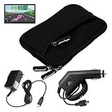 Premium Black Glove Series Carrying Case + Clear Screen Protector + Home Wall Charger + Car Charger for Garmin Nuvi 1450 1450LMT