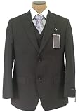 Sean John Mens 2 Button Flat Front Black Pinstripe 3 Piece Suit