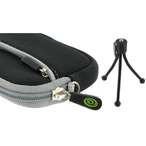 Neoprene Sleeve Case (Black) and Spider Tripod for Casio EXILIM EX-Z77 Digital camera White
