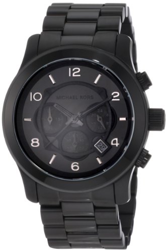 Michael Kors Watches Michael Kors Men's Black Leather Chronograph Sport (Black)