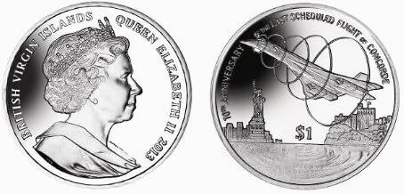 2013 BVI Unc. Coloured Cupro Nickel 10th Anniversary of the Concorde Coin